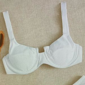 Underwire ribbed white bikini top